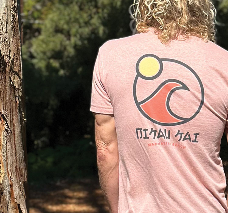 Pink t-shirt with circular wave logo design