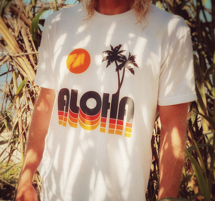 White Aloha t-shirt with retro design